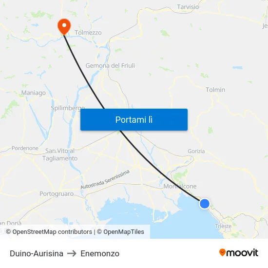 Duino-Aurisina to Enemonzo map
