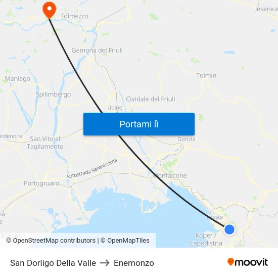 San Dorligo Della Valle to Enemonzo map