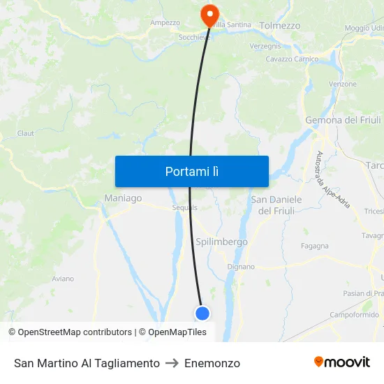 San Martino Al Tagliamento to Enemonzo map