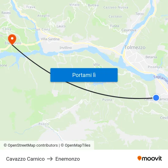 Cavazzo Carnico to Enemonzo map