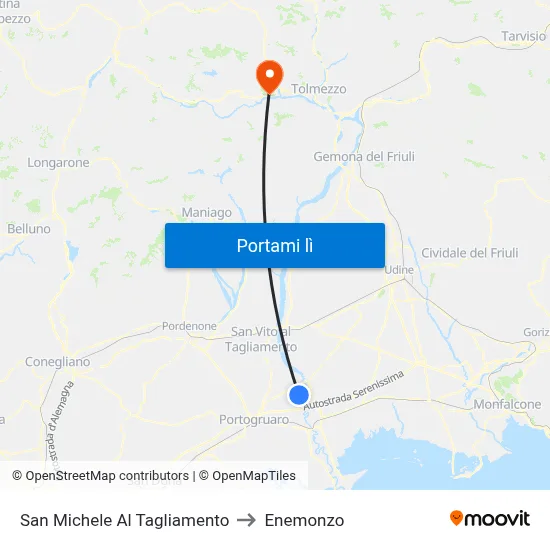 San Michele Al Tagliamento to Enemonzo map