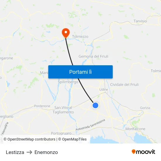 Lestizza to Enemonzo map
