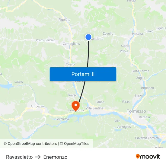 Ravascletto to Enemonzo map