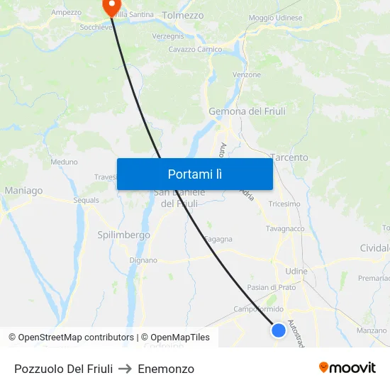 Pozzuolo Del Friuli to Enemonzo map