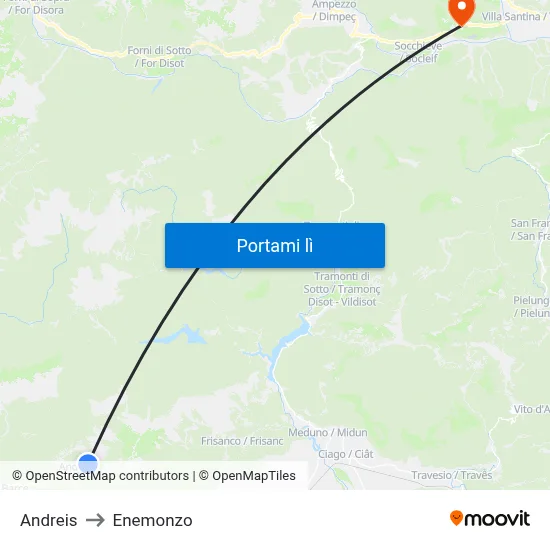 Andreis to Enemonzo map