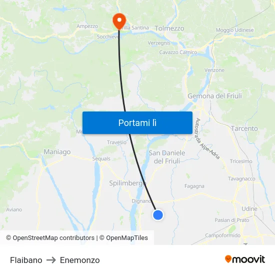 Flaibano to Enemonzo map