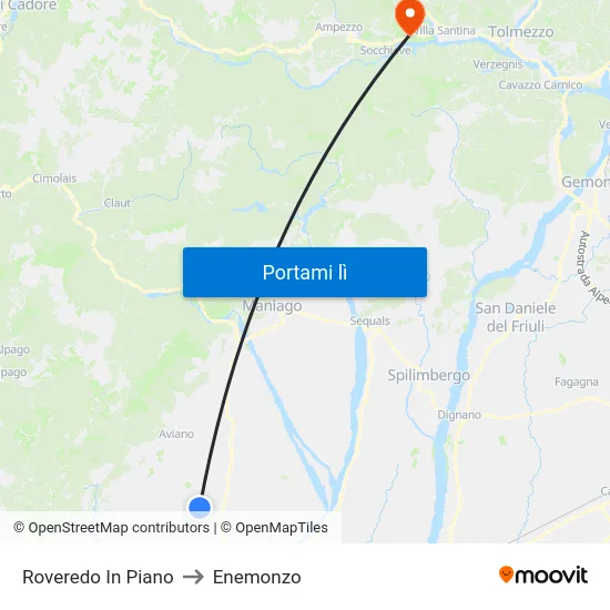 Roveredo In Piano to Enemonzo map