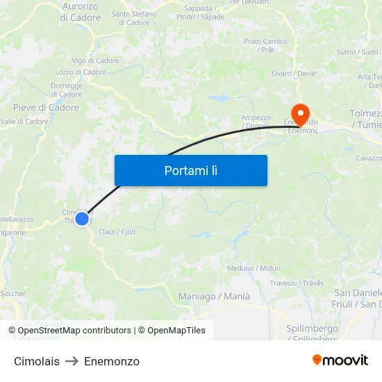 Cimolais to Enemonzo map