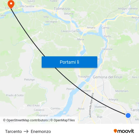 Tarcento to Enemonzo map