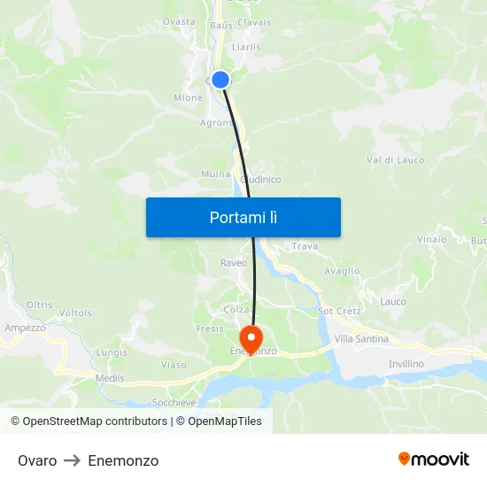 Ovaro to Enemonzo map