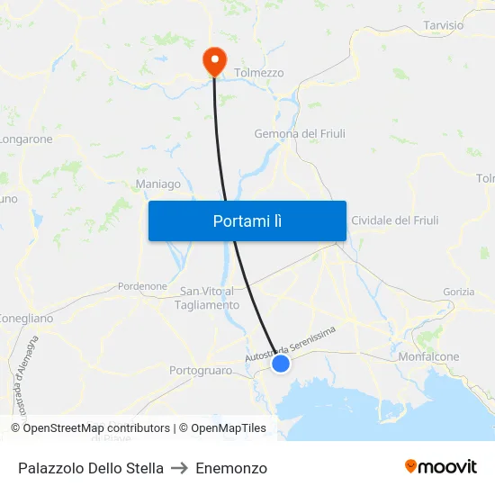 Palazzolo Dello Stella to Enemonzo map