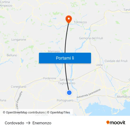 Cordovado to Enemonzo map
