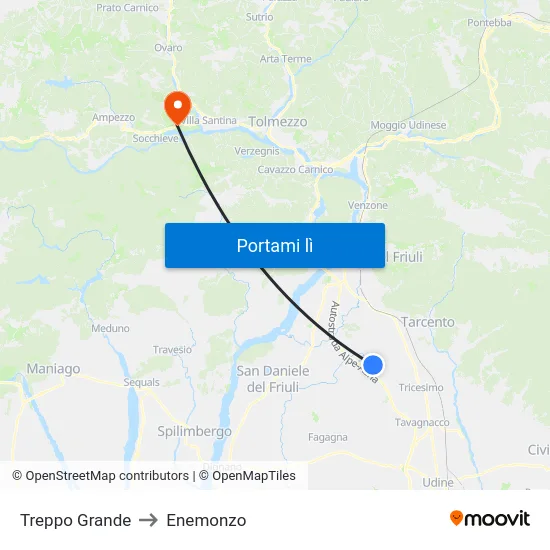 Treppo Grande to Enemonzo map