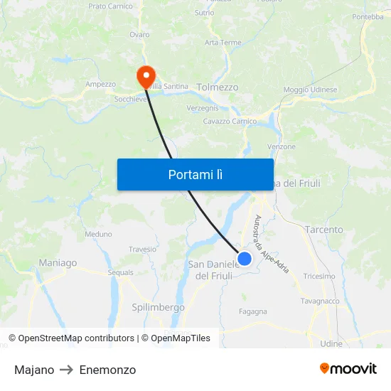 Majano to Enemonzo map