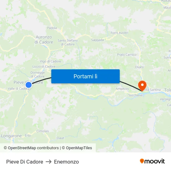 Pieve Di Cadore to Enemonzo map