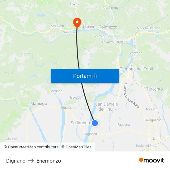 Dignano to Enemonzo map