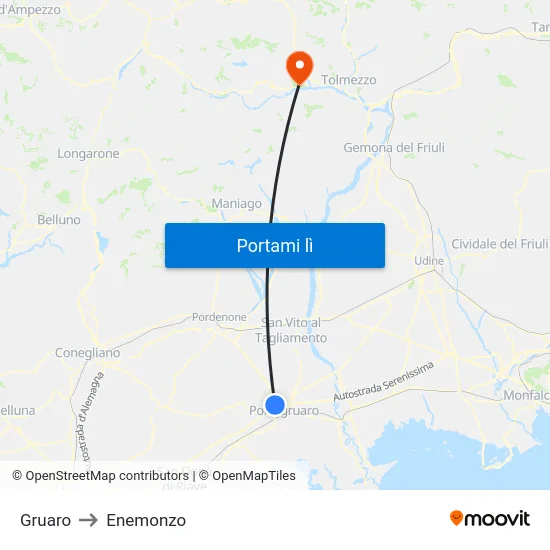 Gruaro to Enemonzo map
