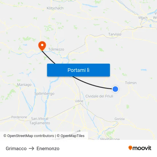 Grimacco to Enemonzo map