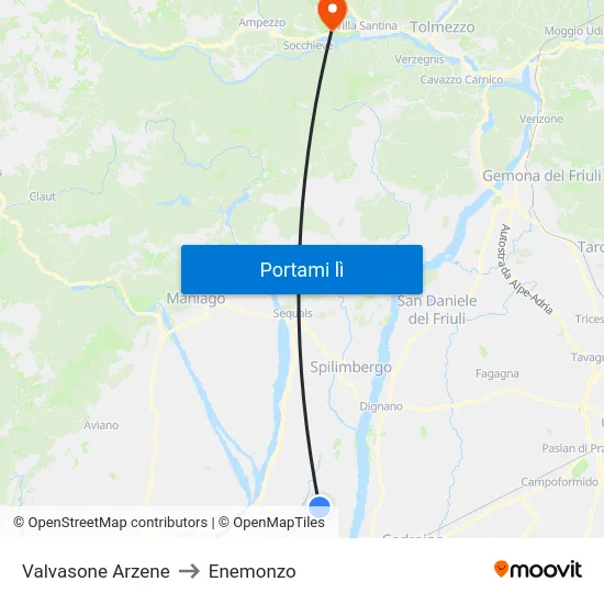 Valvasone Arzene to Enemonzo map