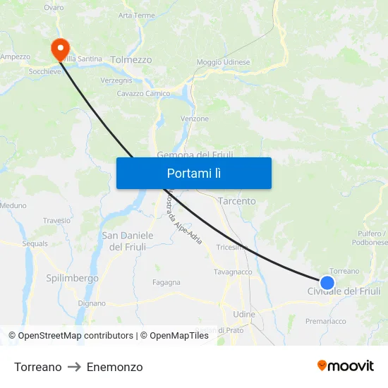 Torreano to Enemonzo map