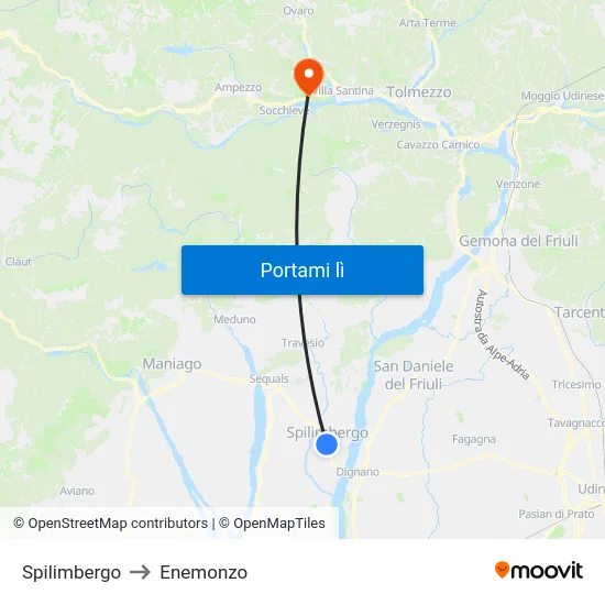 Spilimbergo to Enemonzo map