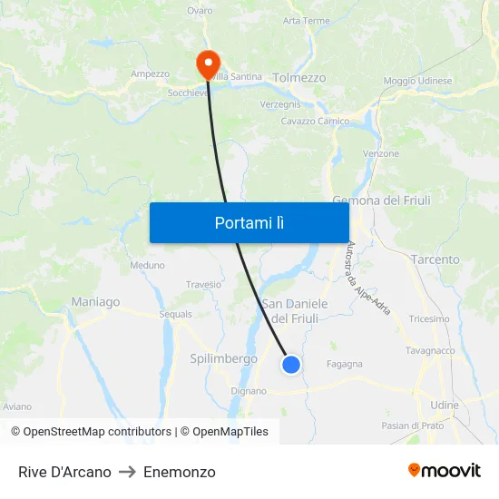 Rive D'Arcano to Enemonzo map