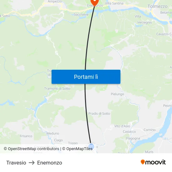 Travesio to Enemonzo map