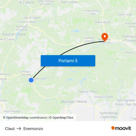 Claut to Enemonzo map