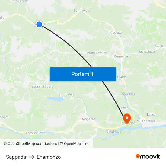 Sappada to Enemonzo map