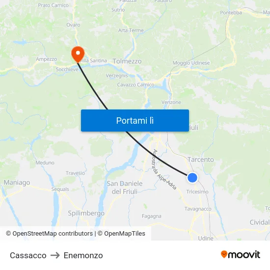 Cassacco to Enemonzo map