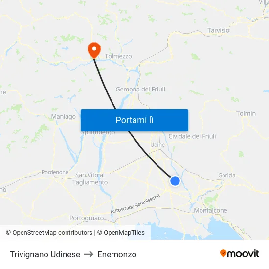 Trivignano Udinese to Enemonzo map