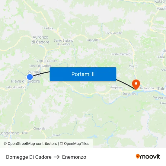 Domegge Di Cadore to Enemonzo map