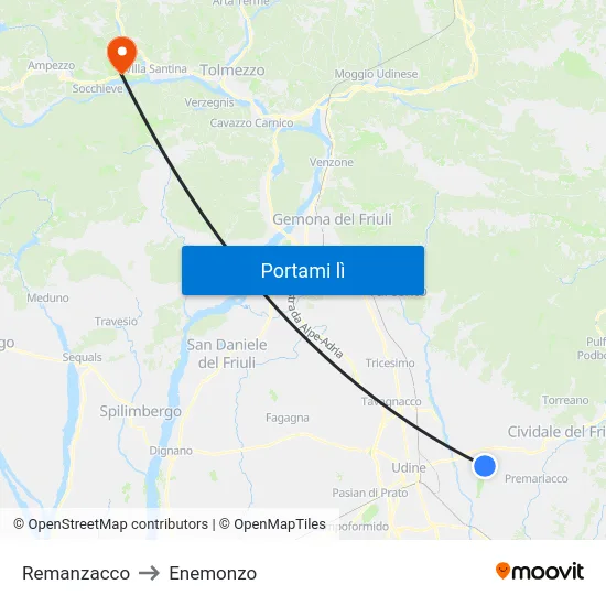 Remanzacco to Enemonzo map