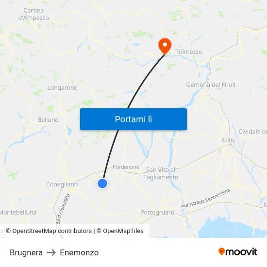 Brugnera to Enemonzo map