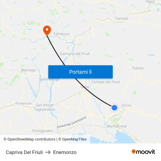 Capriva Del Friuli to Enemonzo map