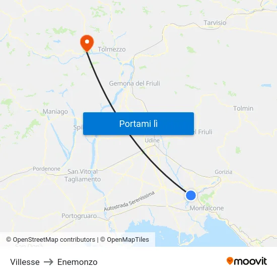 Villesse to Enemonzo map