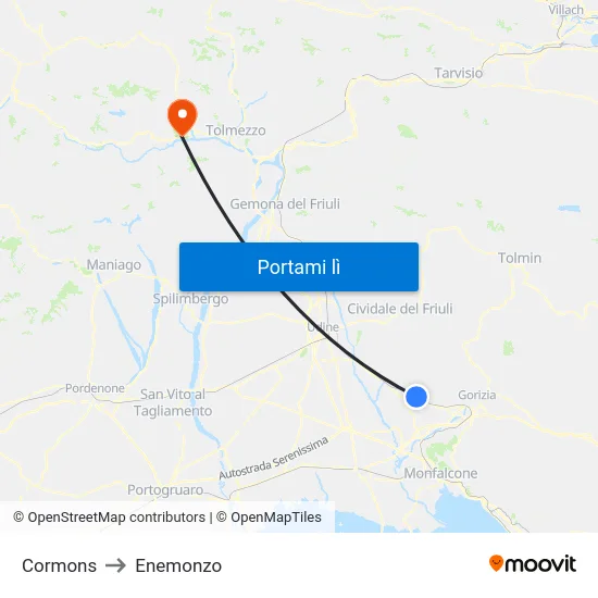 Cormons to Enemonzo map