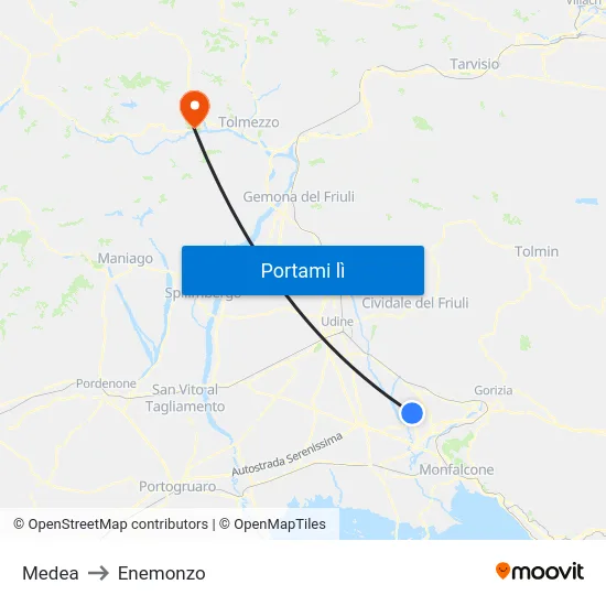 Medea to Enemonzo map