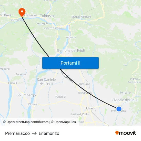 Premariacco to Enemonzo map