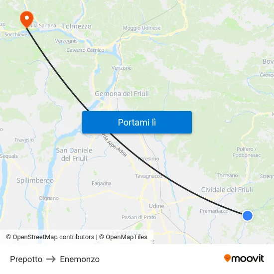Prepotto to Enemonzo map