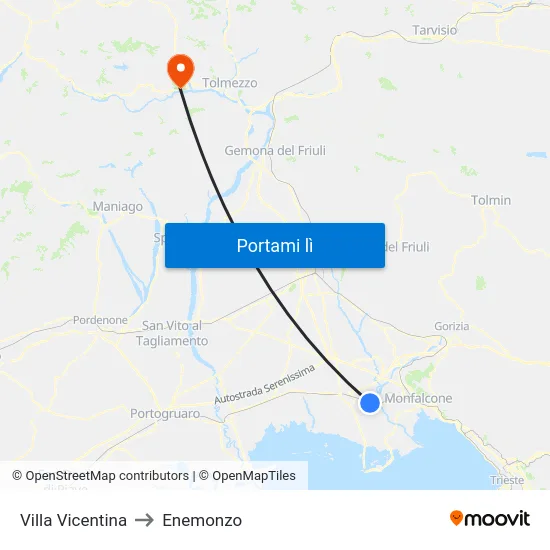 Villa Vicentina to Enemonzo map