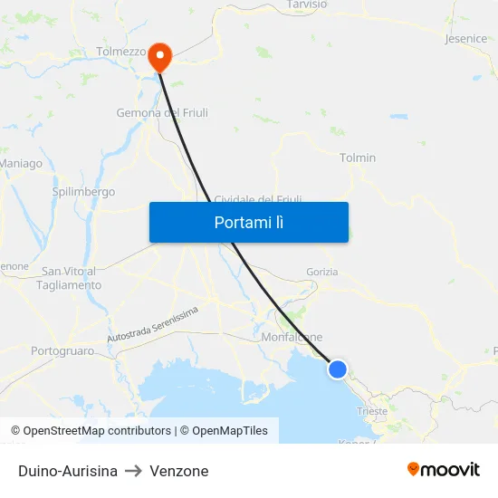 Duino-Aurisina to Venzone map