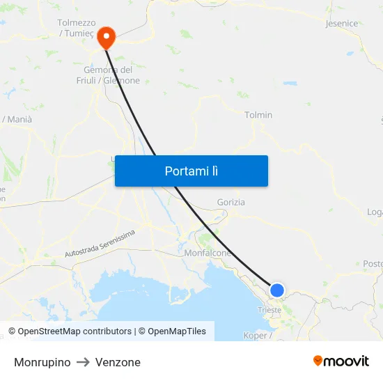 Monrupino to Venzone map