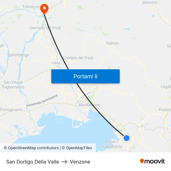 San Dorligo Della Valle to Venzone map