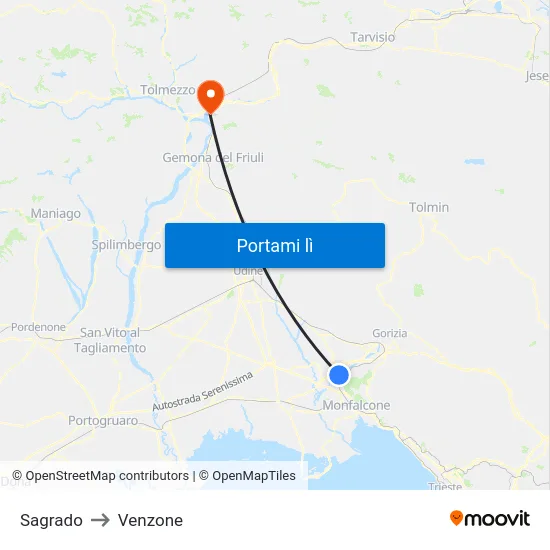 Sagrado to Venzone map