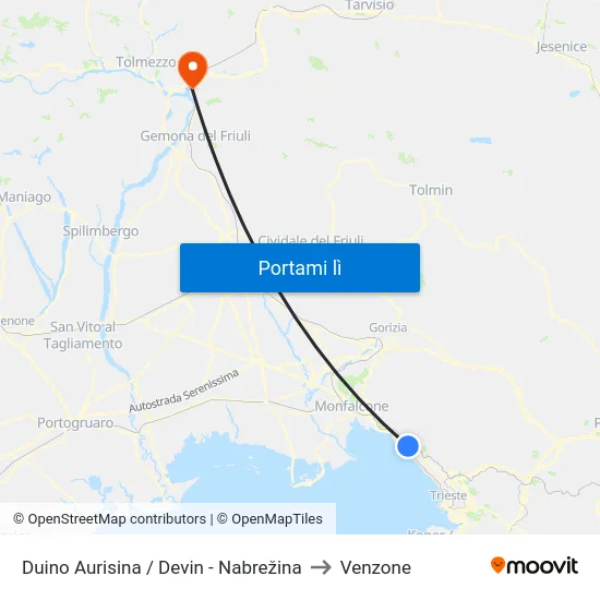 Duino Aurisina / Devin - Nabrežina to Venzone map