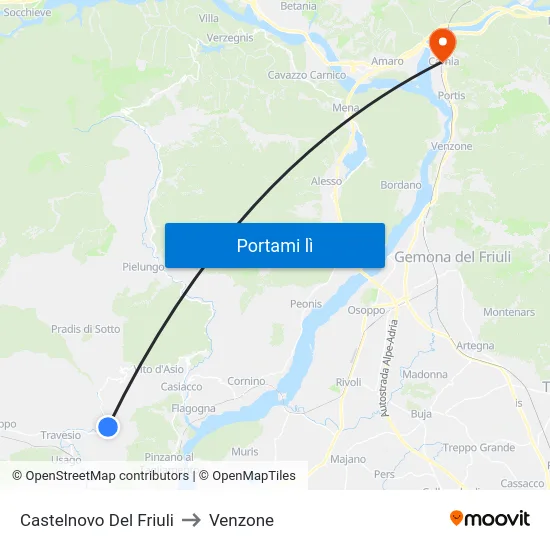 Castelnovo Del Friuli to Venzone map