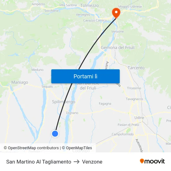 San Martino Al Tagliamento to Venzone map