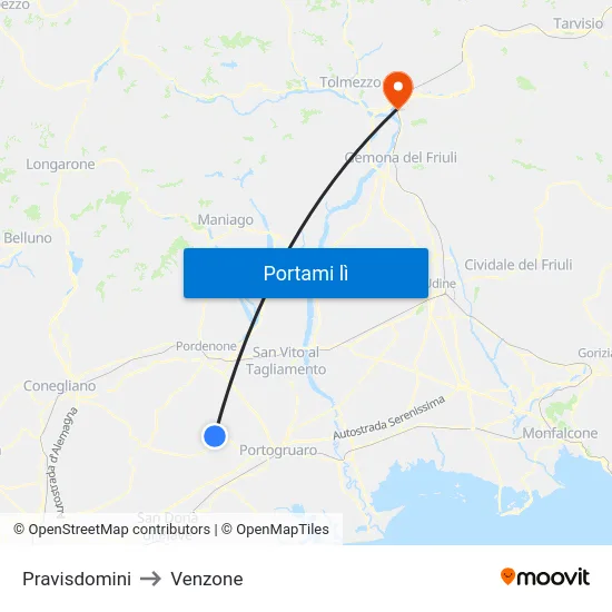 Pravisdomini to Venzone map