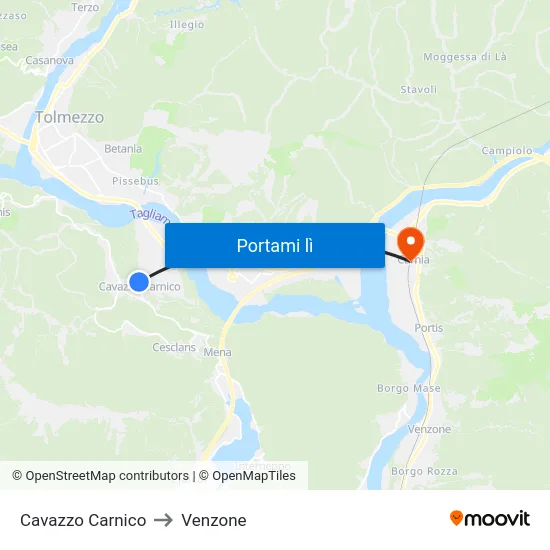 Cavazzo Carnico to Venzone map